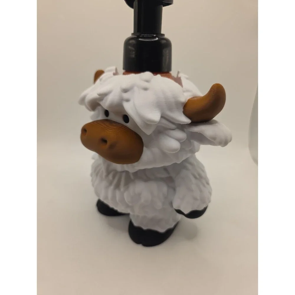 3D Printed Highland Cow Soap Dispenser - Farmhouse Bathroom Decor - Cute Cow Gif